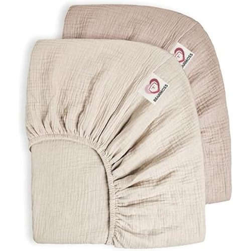 Bearmoss Muslin Crib Sheets 100% Cotton Baby Crib Sheets Fitted for Standard Crib Mattress & Toddler Bed Mattress 52"x28" Soft Breathable Crib Sheets Neutral for Boys Girls - 2 Pack (Baby Face)