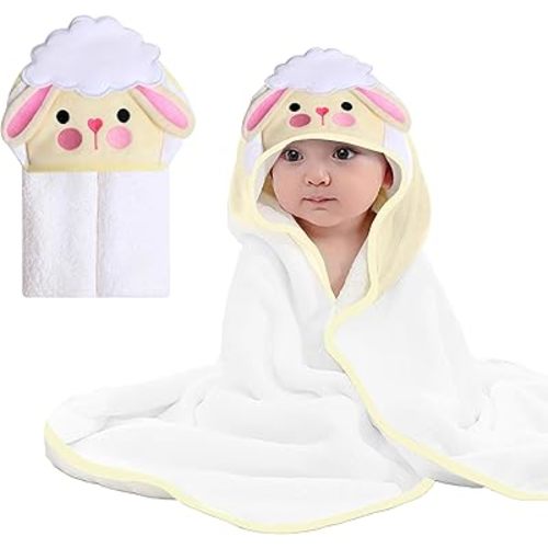 Mother's Choice Baby Hooded Towel - Large 33x33 Inch, 100% Cotton, Ultra-Soft & Absorbent Bath Towel for Newborns, Infants, Boys & Girls (Sheep)