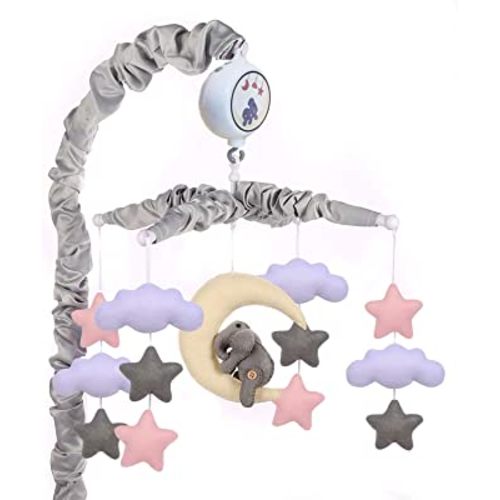 Baby Crib Mobile with Elephants, Clouds and Stars,Baby Mobile Musical Crib Mobile Music Box with 12 Lullabies (Elephant Baby Mobile)