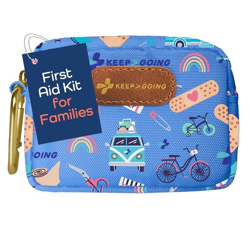 KeepGoing Small Travel First Aid Kit Kids – 60 Pc. Mini First Aid Kit for Purse, Diaper Bag, & Backpack with Latex-Free Bandages – 4 Oz., & 4.5 x 3.5 x 2 in, TSA-Approved