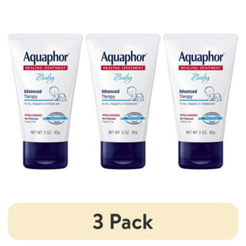 (3 pack) Aquaphor, Baby, Healing Ointment, Newborn Skin Care and Diaper Rash, 3 oz, Plastic Bottle