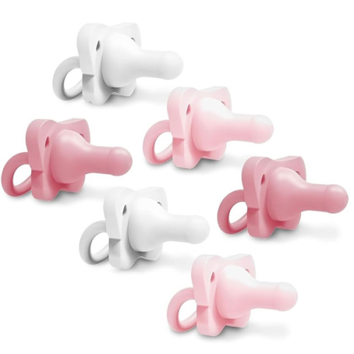 Dr. Brown's HappyPaci 100% Silicone Baby Pacifier, Contoured One-Piece Design, Pink, White, Light Pink, 0-6m, BPA-Free, 6 Pack