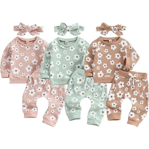 Toddler Baby Girl Fall Winter Clothes Newborn Infant Floral Pullover Sweatshirt T-Shirts+Pants 3PCS Outfits Set 0-6M