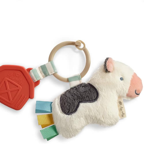 Itzy Ritzy Infant Toy & Teether - Itzy Pal Baby Teething Toy Includes Lovey, Crinkle Sound, Textured Ribbons & Silicone Teether for Newborn (Cow)
