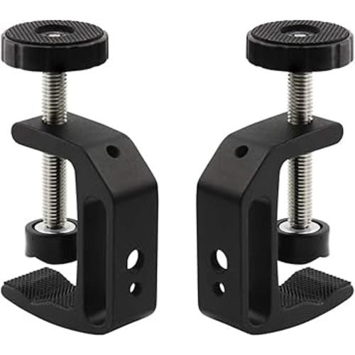 Universal C-Clamp Aluminum Support Clamp Desktop Mount Holder Stand with 1/4" and 3/8" Thread Black(2 Pcs)