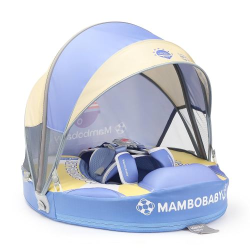 Mambobaby Baby Pool Float with Canopy & Tile, Kalolary Non-Inflatable Baby Swim Float Infant Swim Trainer Ring Toddler Pool Float with Adjustable Strap for 3-24 Months Age Boys Girls