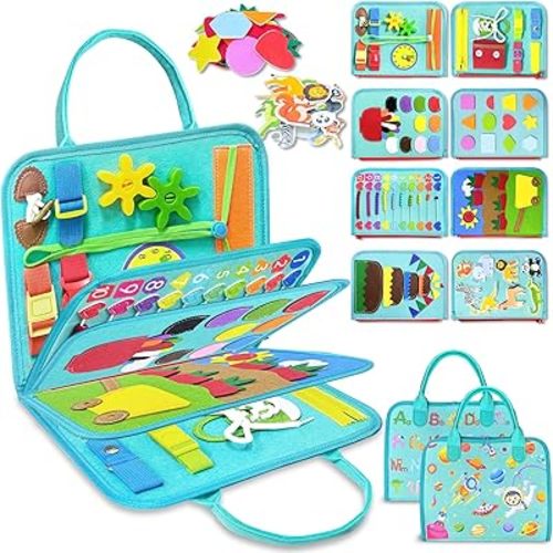 Exorany Busy Board Montessori Toys for 1 2 3 4 Year Old Boy Girl Birthday Gifts, Busy Book Sensory Learning Toys for Toddlers 1-3 2-4, Toddler Travel Educational Activities