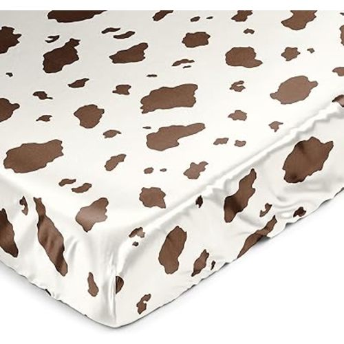 Sweet Jojo Designs Brown Western Cow Print Boy Girl Gender Neutral Baby Satin Fitted Crib Sheet Infant Newborn Nursery Toddler Bed Room Standard Tan Off White Southern Country South Wild West Animal