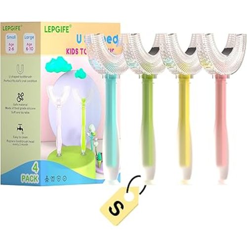 U Shaped Kids Toothbrush 4 Pack, U-Type Whole Mouth Toothbrush for Kids (Age 2-6)