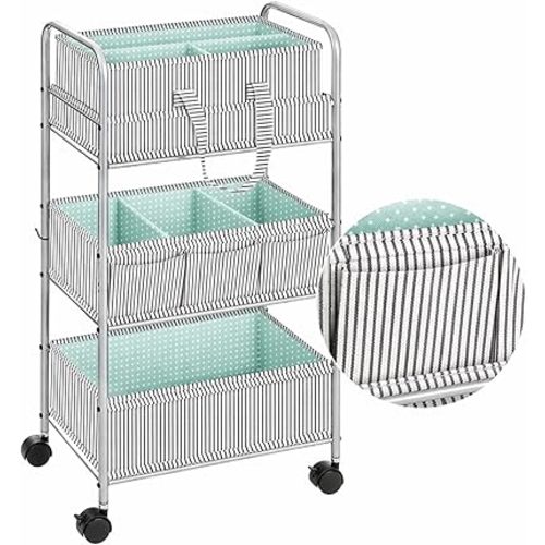 WILLBOND 2in1 Baby Diaper Caddy Organizer Cart, 3 Tier Large Capacity Metal Utility Bedside Rolling Cart with Divider for Newborn Registry Nursery Essential Must Have Gift Baby Shower Bedroom(Green)
