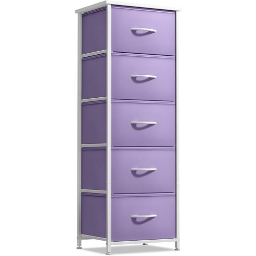 Sorbus Fabric Dresser for Kids Bedroom - Chest of 5 Drawers, Tall Storage Tower, Clothing Organizer, for Closet, for Playroom, for Nursery, Steel Frame, Fabric Bins - Wood Handle (Purple)