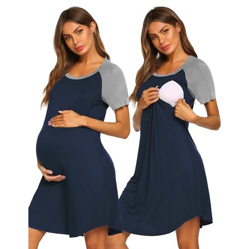 Ekouaer Nursing Gown 3 in 1 Delivery/Labor/Nursing Nightgown Women Maternity Hospital Gown Zipper Breastfeeding Sleepwear