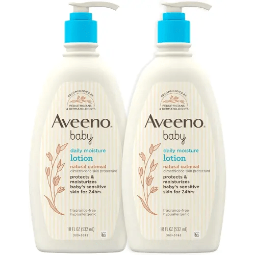 Aveeno Baby Daily Moisture Body Lotion for Delicate Skin, Natural Colloidal Oatmeal & Dimethicone, Hypoallergenic Moisturizing Lotion, Fragrance- & Paraben-Free, Twin Pack, 2 x 18 fl. oz