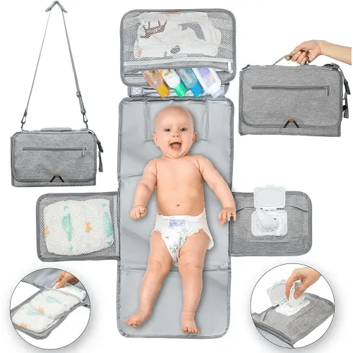 Large Portable Changing Pad for Baby with Shoulder Strap - Compact Diaper Bag Changing Pad with Wipes Pockets & Head Pillow, Baby Changing Mat Portable, Infant Waterproof Travel Changing Pad for Baby