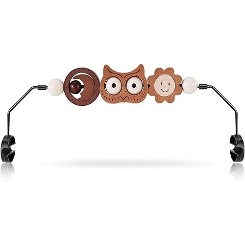 Baby Bouncer Toy Bar Wooden Compatible with Baby Bjorn Bouncer, Durable Wooden Bouncer Toy Bar Attachment, Tight and Secure Fit, Rotatable Sensory Toys for Curious Babies (Flower and Owl)