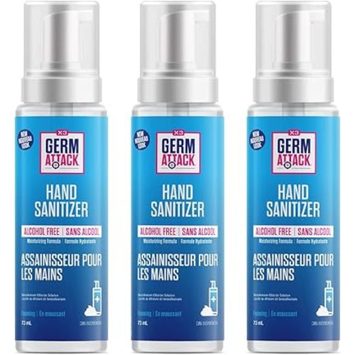 X3 Clean Germ Attack Foaming Hand Sanitizer, Alcohol Free and Fragrance Free, Moisturizing, Sensitive Skin, Antiseptic 73 ml (Pack of 3)