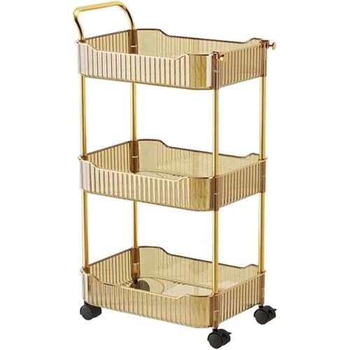 3-Tier Acrylic Rolling Storage Cart, Amber, Kitchen, Living Room, Office, 14''X10''X27''