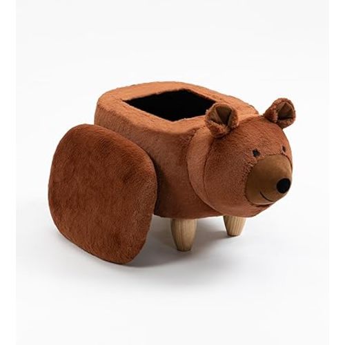 Home 2 Office Bear Ottoman for Kids' Bedroom, Playroom, Nursery, and Living Room, Animal Ottoman with Storage, Footstool for Kids, Brown