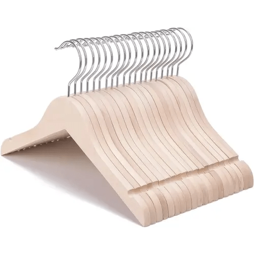 Nature Smile 20 Pack Unfinished/Natural Kids Baby Children Toddler Wooden Shirt Dress Coat Hangers with No Painting - 360°Stronger Anti-Rust Chrome Swivel Hook - Extra Smoothly Cut Notches