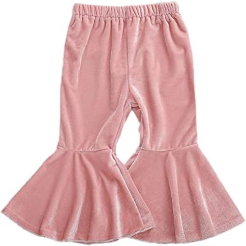 Rarjuiey Toddler Baby Girl Boy Kids Ribbed Velvet Bell Bottom Flare Pants Solid Color Elastic Waist Wide Leggings Trousers
