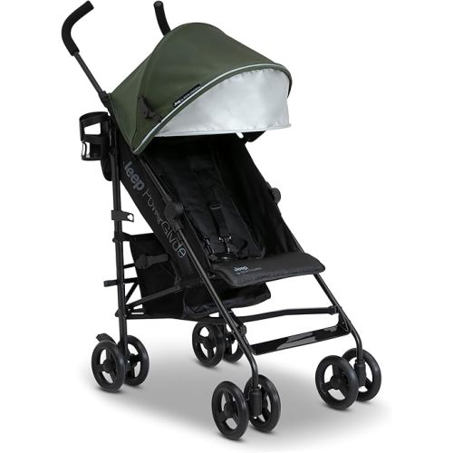 Jeep PowerGlyde Stroller by Delta Children Lightweight Travel Stroller with Smoothest Ride & Compact Fold, 3-Position Recline, Extra Large Storage Basket, Olive Green
