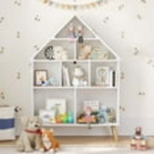 Curipeer 46''H Kids Dollhouse Bookshelf, Cube Toy Storage Organizer for Kids Room - White