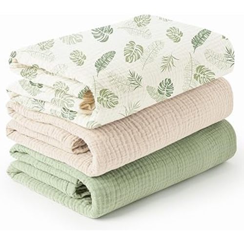 Konssy 3 Pack Muslin Swaddle Blankets for Unisex, Newborn Receiving Blanket, Large 47 x 47 inches, Soft Breathable Muslin Baby Swaddles for Boys & Girls