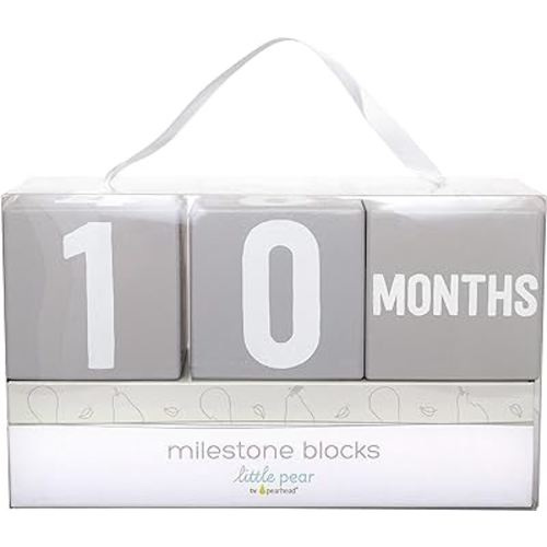 Little Pear Baby Keepsake Milestone Blocks, Growth Marker Blocks, Baby Age Photo Prop, Gray & White, Wooden