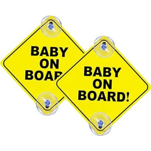 Baby On Board Sticker for Cars, 2PCS 5"x5" Safety Car Warning Signs with Double Suction Cups, Durable and Strong Without Residue