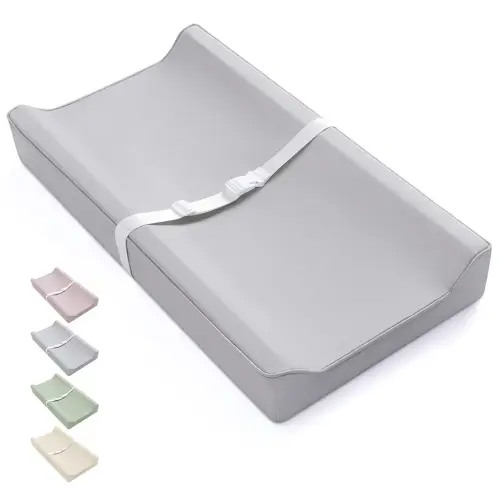 Blissful Diary Vegan Leather Baby Changing Pad with Waterproof & Wipe-Clean PU Cover, Standard Size Cozy Diaper Changing Pad for Dresser and Table, Light Gray