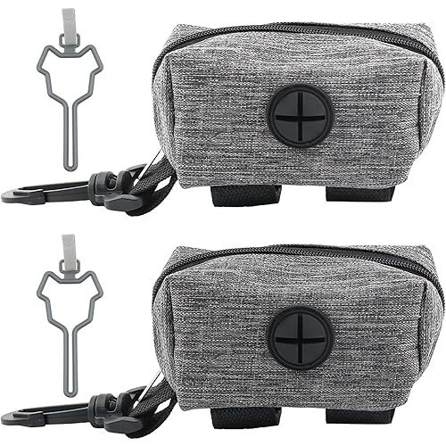 2pcs Dog Poop Bag Holder with 2 Hands-free holder Poop Bag Dispenser Pet Dog Waste Bag Dispenser Leash Attachment Fits Any Dog Leash for Dog Cat and Other Pets(Gray)