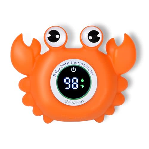 Goyowat Baby Bath Thermometer,Newborn Swimming Safety Toy Thermometer,Bathtub Water Thermometer,Large Eyed Crab Toy Floating Water Temperature Gauge Baby Temperature Warning,LED Display Warning…