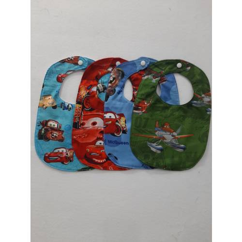 Baby cars bibs made with licensed Disney Cars fabric, great shower or gender reveal gift