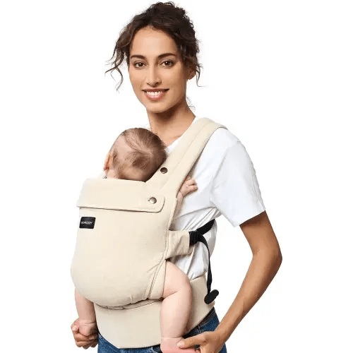 Momcozy Baby Carrier with Natural Cotton Linen, Built to Last, Ergonomic Design, 7-44lbs for Infant and Toddler, Lightweight and Comfortable, Hands-Free for Moms&Dads, Light Amber