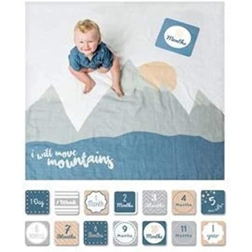 lulujo Baby’s First Year Milestone Blanket and Card Set | 40in x 40in (I Will Move Mountains)