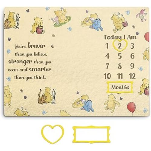 Winnie Baby Monthly Milestone Blanket, The Pooh Baby Milestone Blanket, Winnie Quotes Decor, Newborn Photography Background Decor, for New Parents or Expecting Mothers 30 * 40in