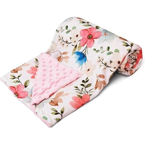 New Born Baby Girl Blanket Double Layer Fuzzy Toddler Throw Blankets Soft Plush Minky Daycare Baby Girls Blanket for Baby Shower Birthday Gift Pink 30 x 40 Inch (Floral, 1)