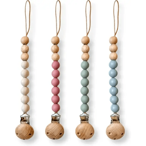 Hippypotamus Pacifier Clips - Silicone Holder for Baby’s Binky & Teething Toys - Set of 4 (Sand/Rose/Sage/Stone)