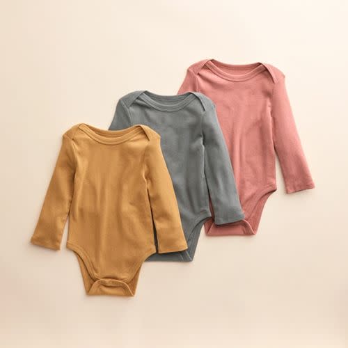 Baby Little Co. by Lauren Conrad 3-Pack Long-Sleeve Organic Cotton Bodysuits - Charcoal Mauve Caramel - NEWBORN