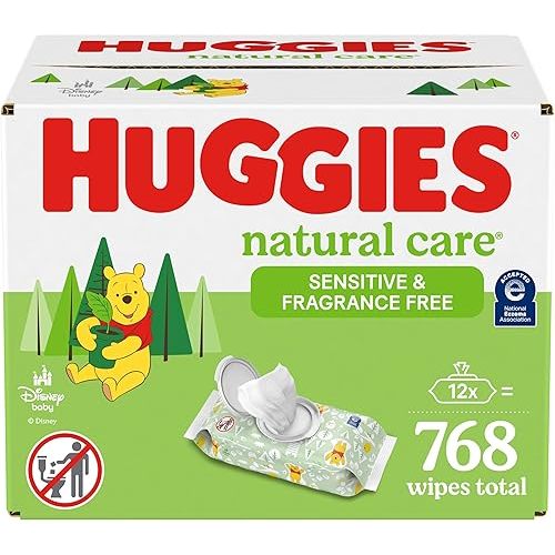 Huggies Natural Care Sensitive Baby Wipes, Unscented, 12 Flip-Top Packs (768 Wipes Total)