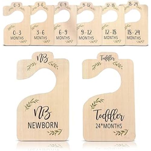 Beautiful Wooden Baby Clothes Dividers for Closet | Set of 8 Double Sided Baby Closet Size Dividers| Newborn to 24 Months Nursery Decor Baby Closet Dividers for Your Little Baby Girls or Boy Room