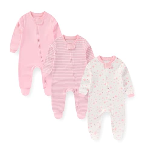 JELYLOVE Unisex Zipper Baby Footies Rompers Long Sleeve 3 Pack Infant Boy Girl Jumpsuits 0-12Months Babies Outfits