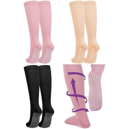 3 Pair Non Slip Compression Socks for Women Men 20-30 Mmhg Anti Skid Graduated Compression Socks