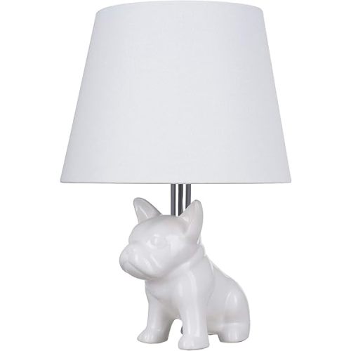 Catalina Lighting 23109-001 Whimsical Ceramic French Bulldog Desk Lamp, Table Lamp for Office, Dorm, or Bedroom, Reading Light Nightstand Lamp, LED Bulb NOT Included, 15.5", White