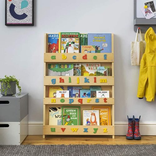 Tidy Books Kids Bookshelf with ABC (Age 0-10) Book Display Shelf, Toddler Book Shelf, Kids Wall Bookshelf, Natural, Wood, 45.3 x 30.3 x 2.8 in, Eco Friendly, Handmade, The Original Since 2004