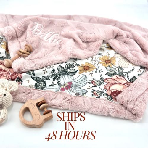 Floral Personalized minky infant blanket Baby girl name blanket handmade baby blanket girl vintage floral custom minky blanket baby gift