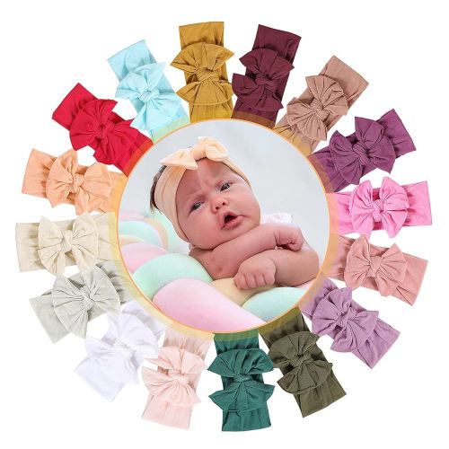 Mookiraer Baby Girls Headbands with Bows Handmade Hair Accessories Stretchy Hairbands for Newborn Infant Toddler Baby Essentials (Double Bows 16pcs)