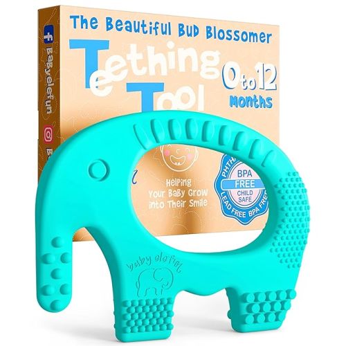 Teething Toys for Babies Age 0 to 12 Months - Baby Elefun 5X Pain Relief Smart Teether - Zero Developmental Delay Silicone Baby Teething Toy Ring - Cute Infant Shower Gift Chew Toy for Babies