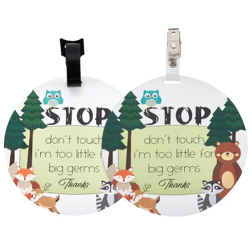 PLIGREAT 2 Pack Please Dont Touch Baby Signs, Stop Touching Baby Sign for Baby Carriers Baby Car Seat, No Touching Kissing Baby Sign for Newborn Baby Girl Boy Stroller Tags with Hanging Strap and Clip