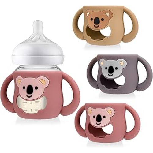 Juome Silicone Sleeves with Handles for Avent Natural Glass Baby Bottle - 3 Pack Koala Shape Anti Breakage Baby Bottles Holder, Compatible with Philips Avent Anti Colic Baby Bottles 4 oz